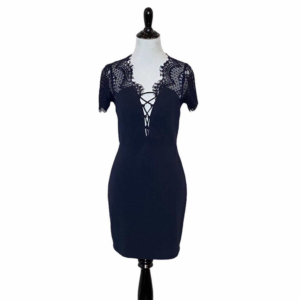 Morning Mist Navy Eyelash Lace Dress - Size 10